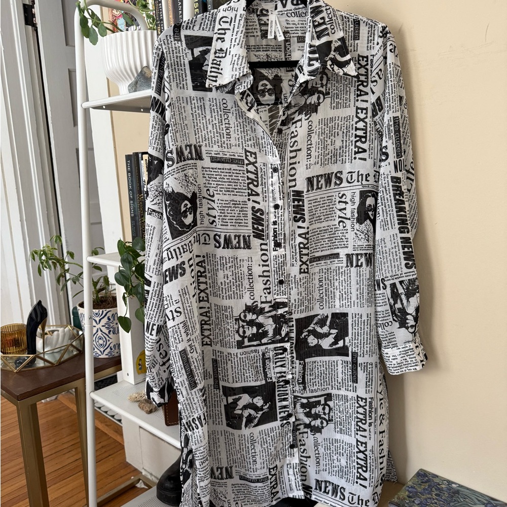 Live 4 Truth Black and White Newspaper Print Shirt Dress